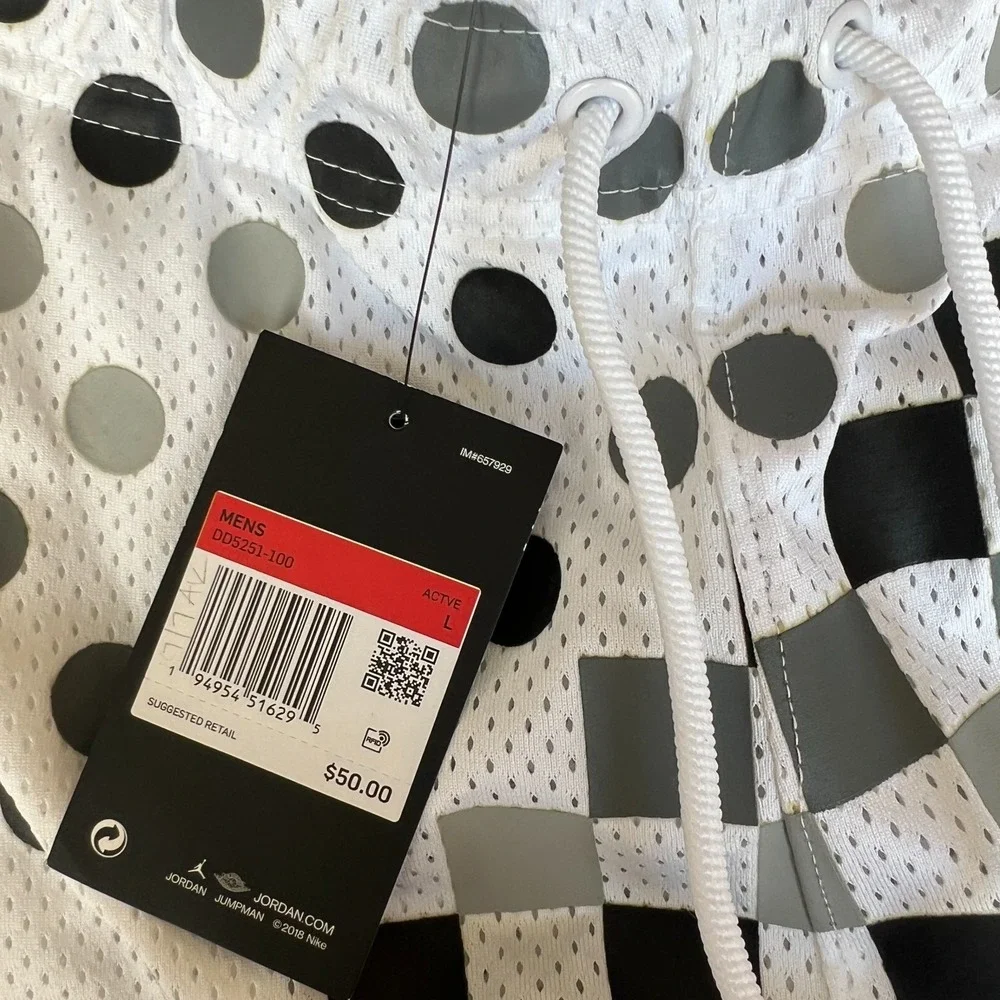 Jordan Legacy AJ3 Shorts Men Large White Black Check Polka Dot Mesh Standard Fit